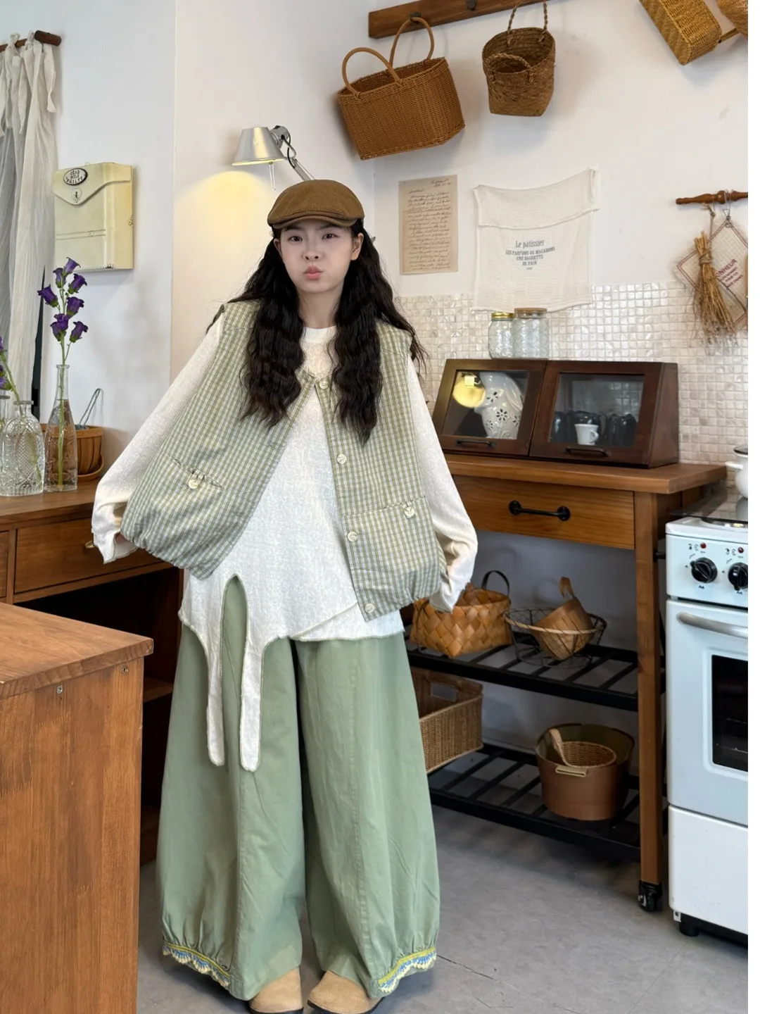 

plus Size Women's Casual Plaid Vest Top High Waist Lace Pants Two Piece Set Spring Summer New Style Comfortable Fashion Ensemble