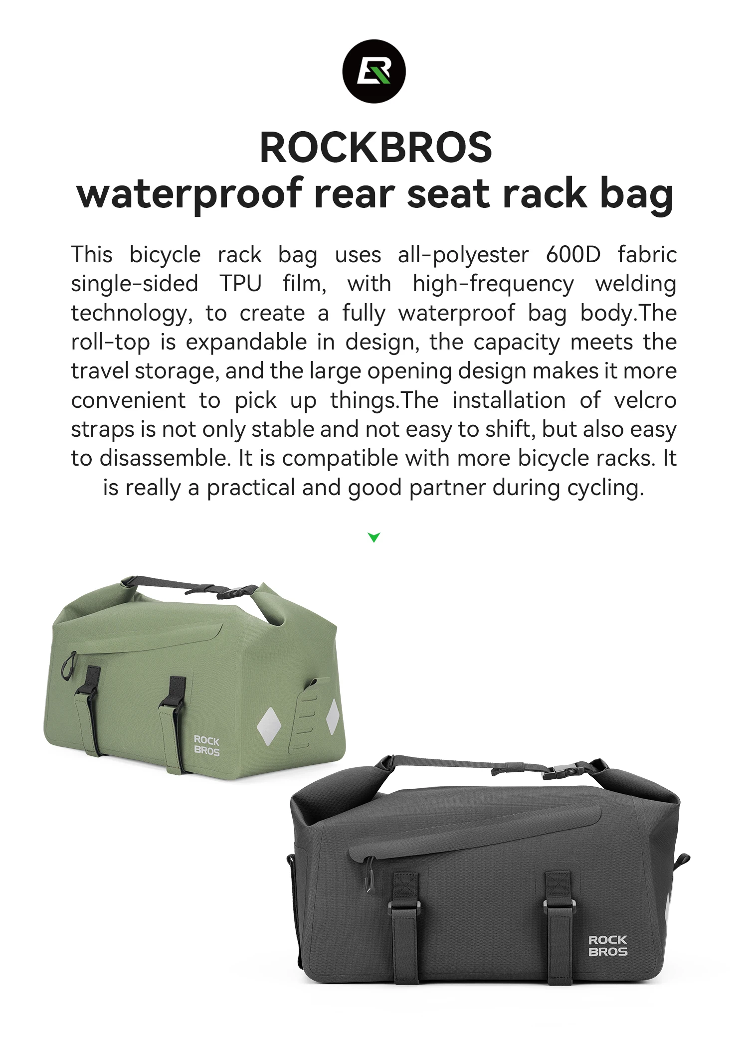 ROCKBROS Fahrrad-Gepäckträgertasche Erweiterbar 16L Große Kapazität Wasserdichte Rücksitztasche Tragbare Schultertasche Fahrrad-Zubehör – Detail 2