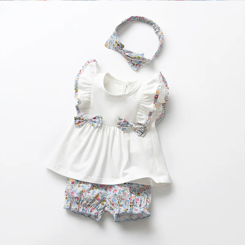 2024 Baby Girl Summer Set Cotton Sleeveless Tops Floral Shorts Newborn Sweet Outfits Round Neck Fashion Girls Children Clothing