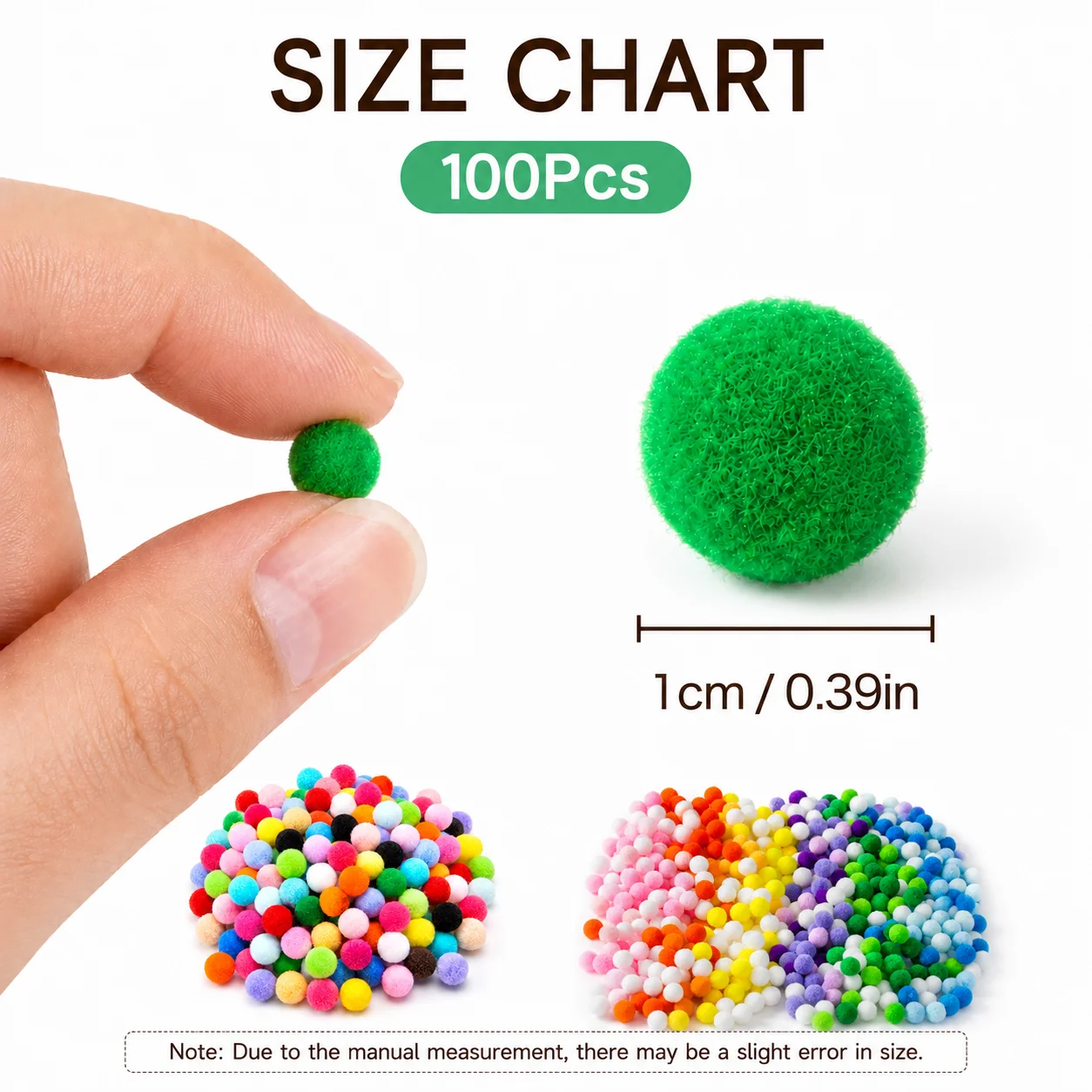 100Pcs 1cm Fluffy Pom Pom Balls 9 Color Sets Mixed Soft Fuzzy Pompoms for DIY Craft Sewing Scrapbooking Handmade Art Supplies