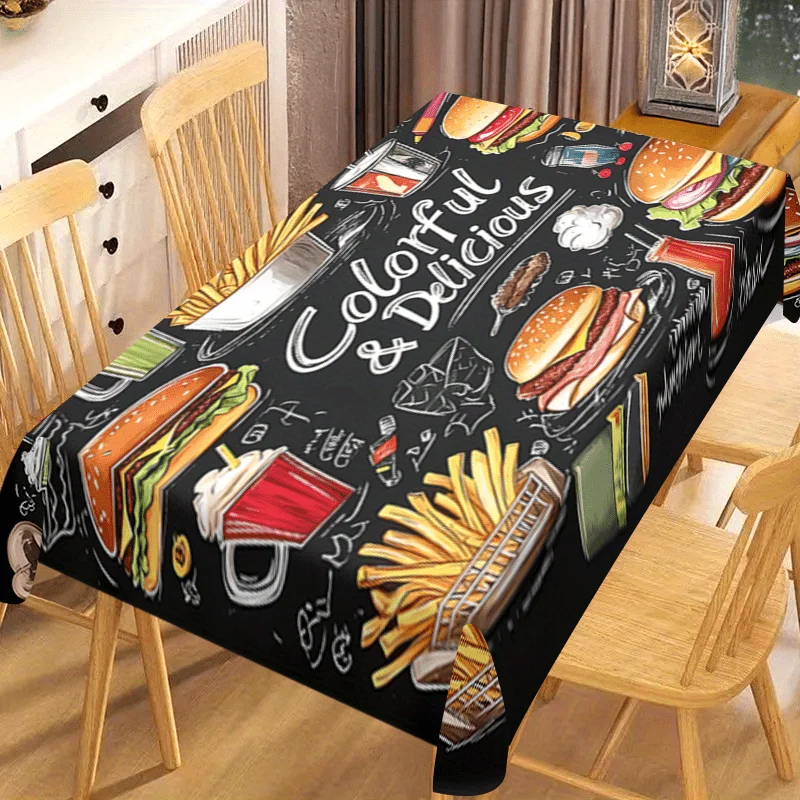 One black-themed rectangular polyester tablecloth - durable and easy-to-clean machine-washable fabric