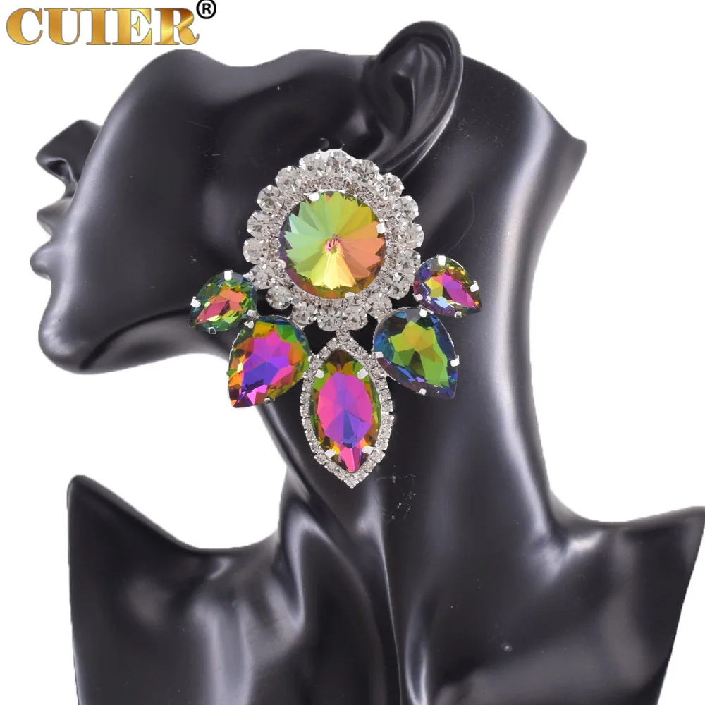 Luxury 8.2CM Oversize Clip on Earrings for Drag Queen Ear Studs Women Jewelry Rhinestones Glass Gemstones