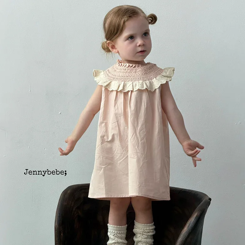 2026 New Summer 1-5Yrs Baby Girl Birthday Party Dress Kids Princess Dresses Sleeveless Cotton Splicing Sister Clothing