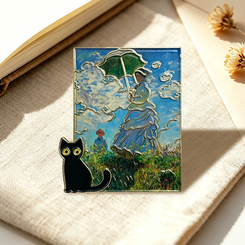 Famous Painting Cat Pins 4-style Enamel Cartoon Art Van Gogh Monet Pin On Bags Clothes Lapel Badge Fashion Accessories Gift