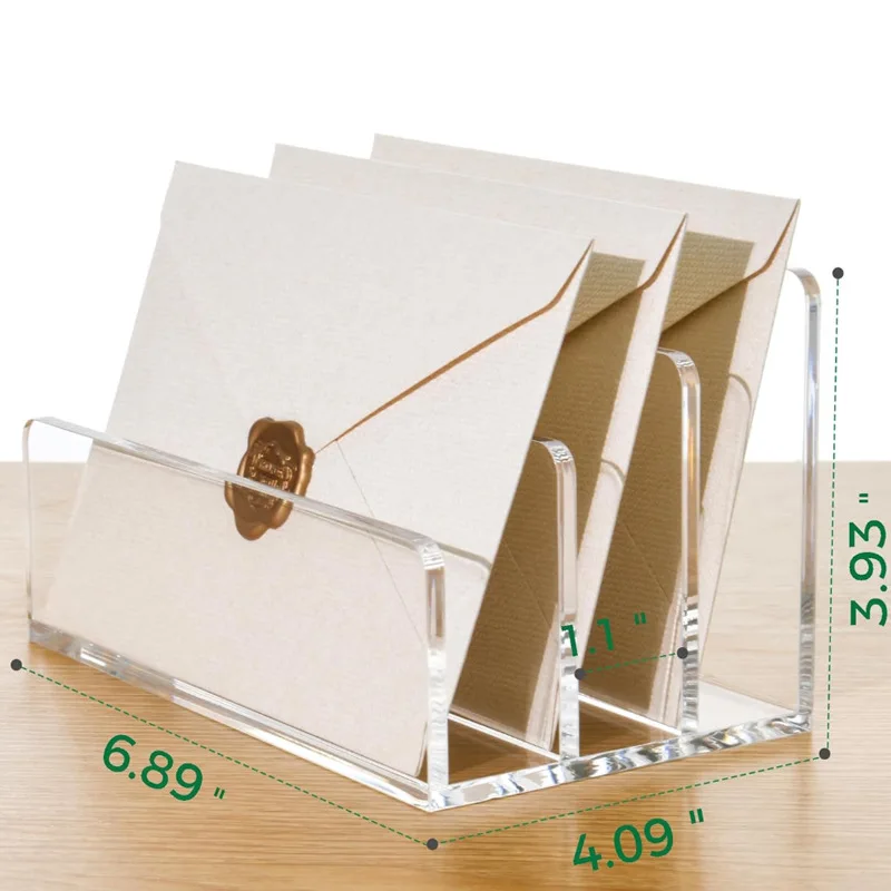 Acrylic Desktop File Organizer Rack with 3 or 5 Compartments, Clear Transparent Vertical File Sorter, Multi Slot Letter and A4
