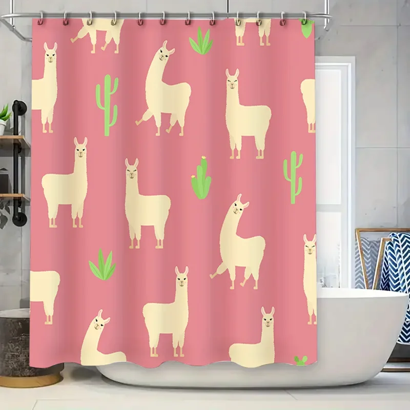 

Причудливый комплект занавесок для душа из альпаки, розовый, зеленый, белый узор для декора ванной комнаты, 72 x 84 дюйма (180x213 см), водостойкий