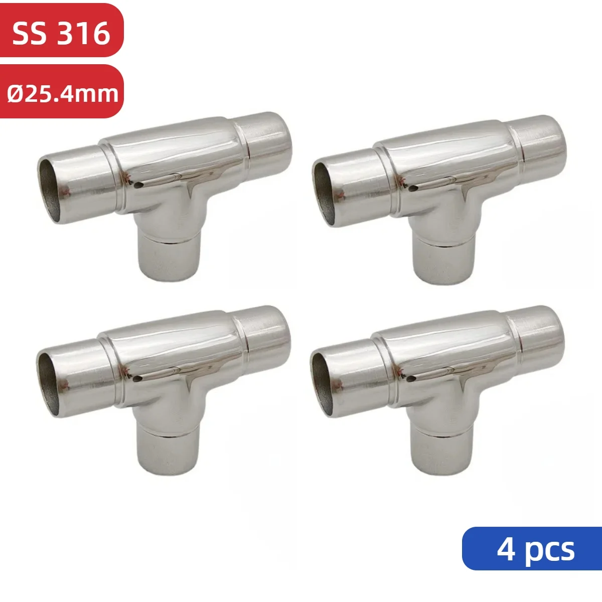 4PCS Stainless Steel Indoor or Outdoor Stair Railing T Connector 3 Way Handrail Joiner