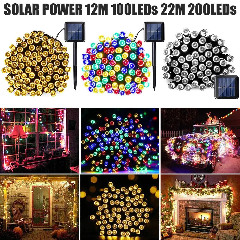 

100/200 LEDs Solar LED String Lights 8 Modes Sensor Control Garden Solar Power Fairy Light For Outdoor Party Holiday Decoration