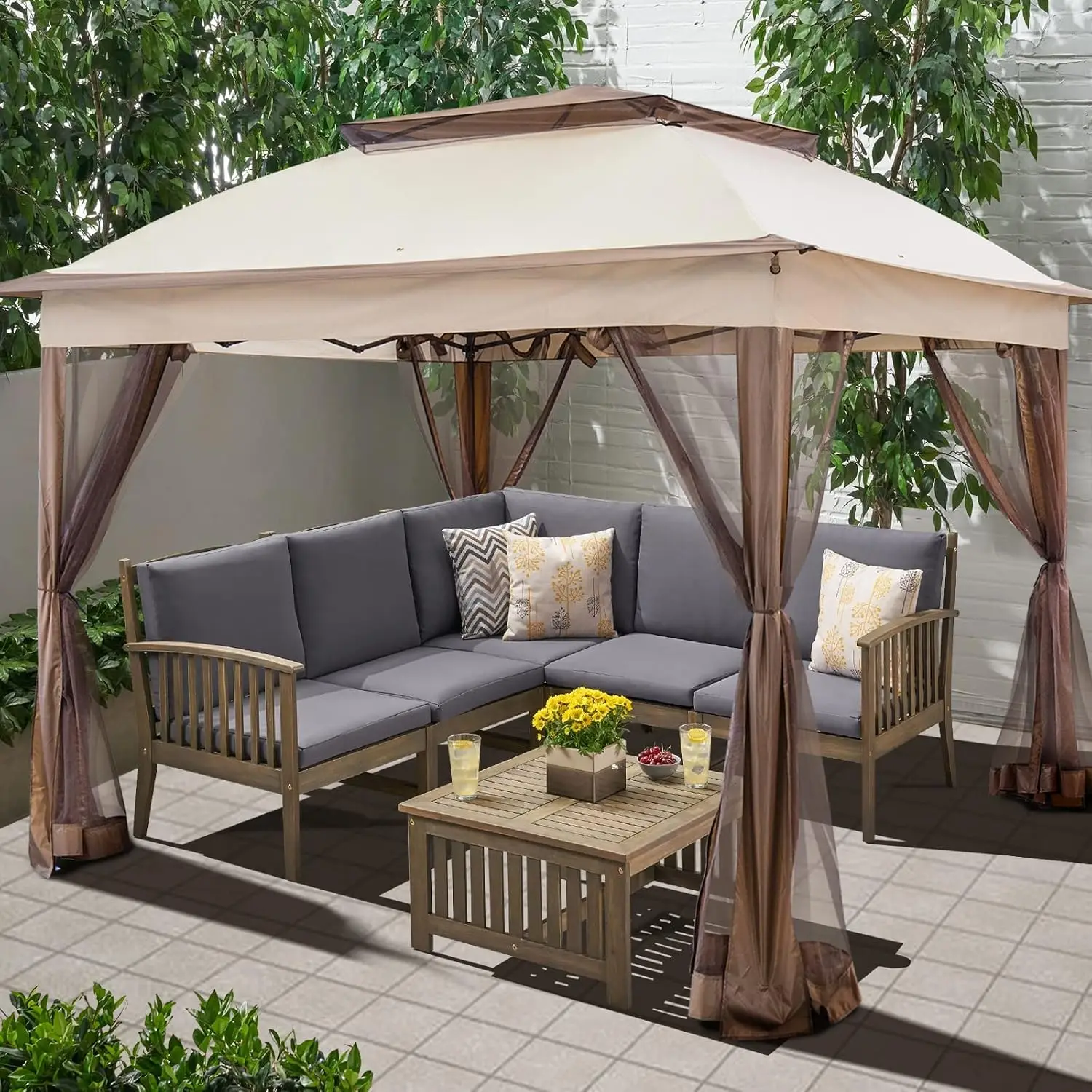 11'x11' Pop Up Gazebo with Sidewalls & Mosquito Netting Outdoor Canopy Shelter for Patio Wedding, Customized