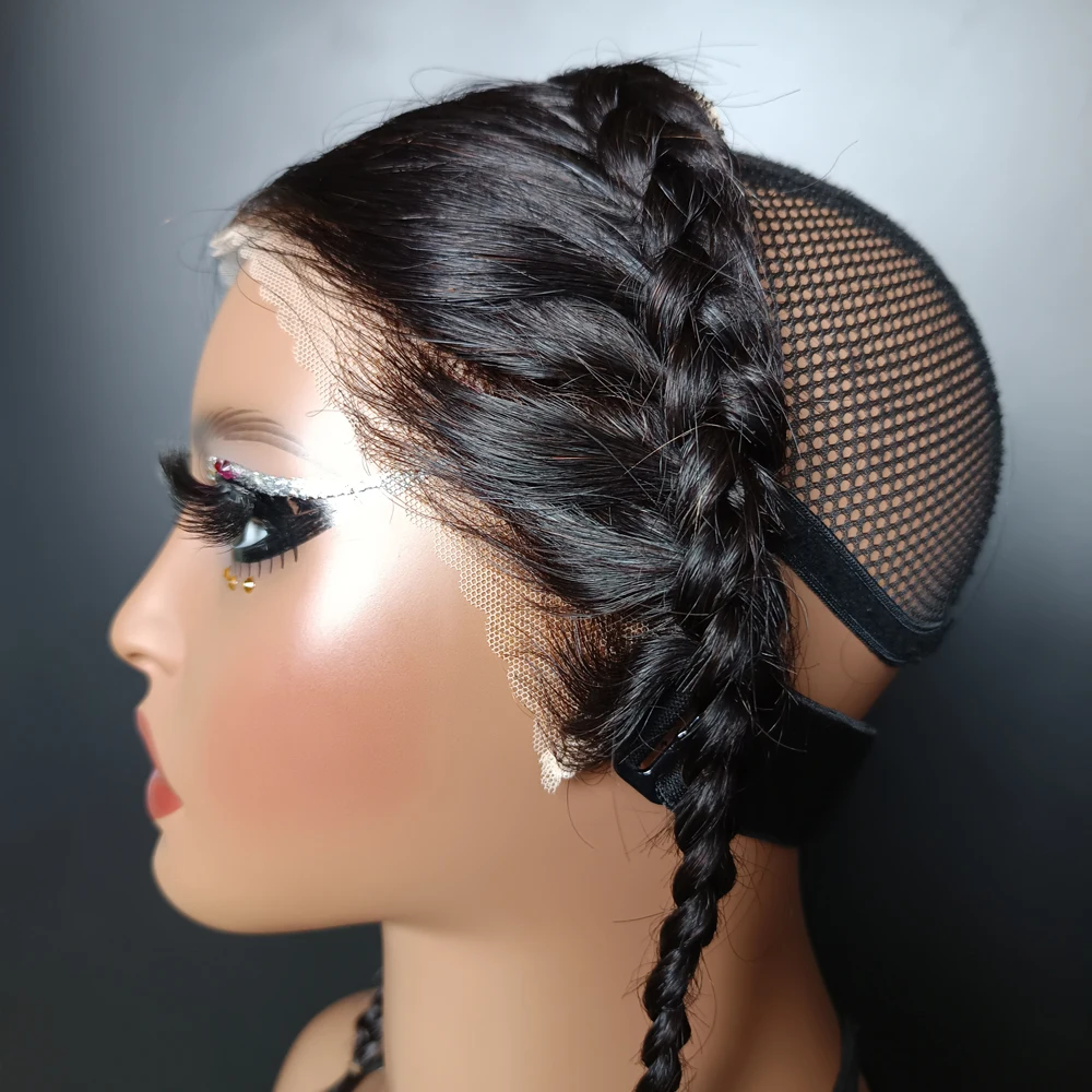 Transparent Lace Frontal With Braids Brazilian 100% Remy Hair 13x4 Lace Frontal Natural Black Middle Part Pre-Cut Bleached Knots