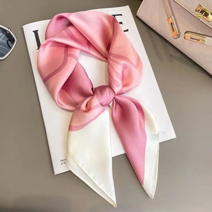Bufandas cuadradas de seda de imitación para mujer, protección de cuello versátil, bufanda delgada, flor de moda, 70x70cm