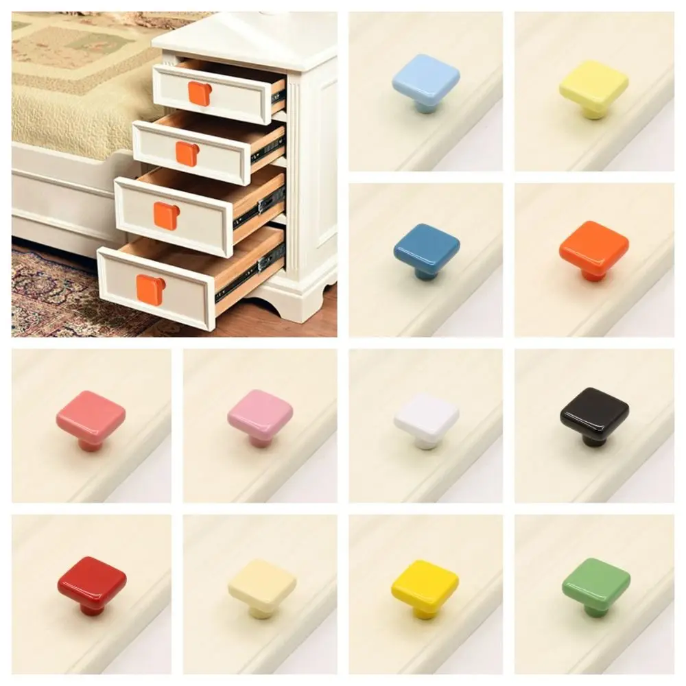 

Simplicity Single Hole Colored Ceramic Knob Pull Handles Square Door Knob Ceramic Modern Drawer Knobs Dresser