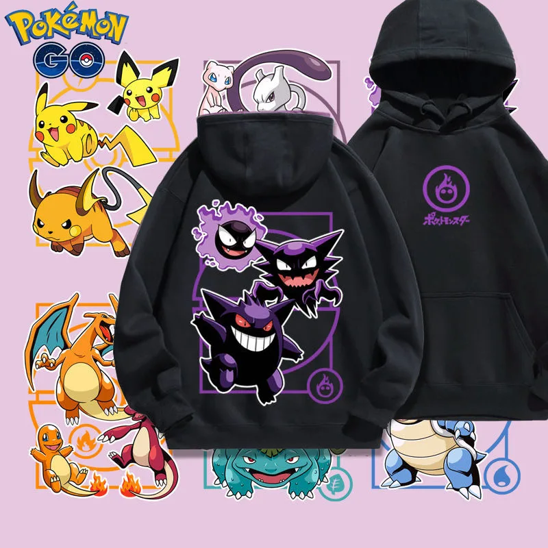 Pokemon Go Mewtwo Gengar Pikachu Couple Hoodies Sweatshirt Tracksuit Sports Sweatshirt Winter Retro Harajuku Casual Loose Jumper