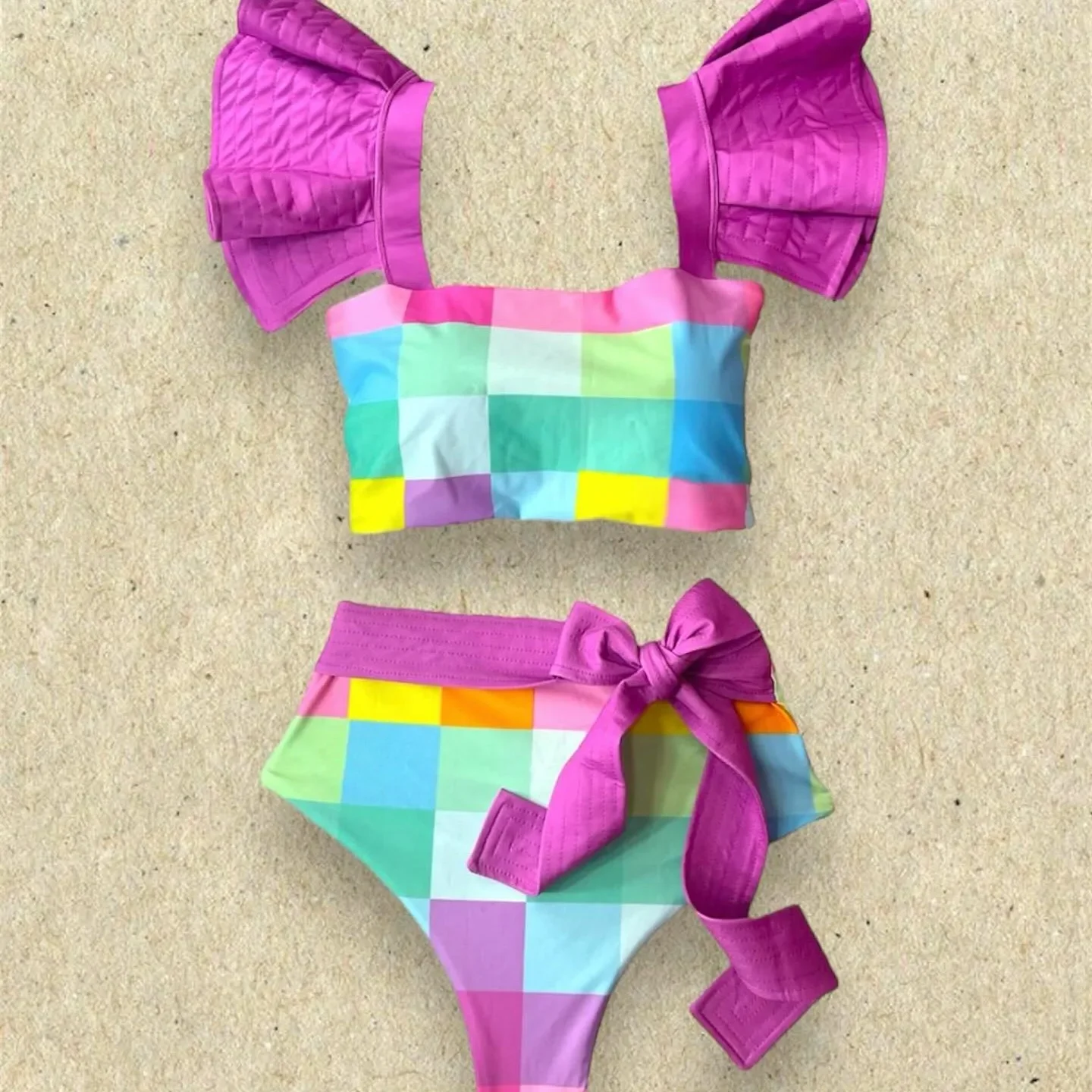 

2025 New Sexy Two Piece Swimsuit Shoulder Strappy Swimsuit Heart Print Swimwear Women Backless Bathing Suit Beach Wear Monokini