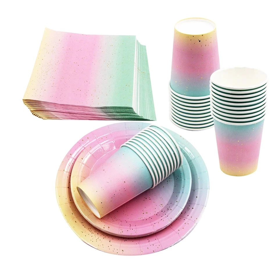 Tęczowe tłoczenie na gorąco Dekoracje urodzinowe Jednorazowa zastawa stołowa Serwetki Papierowy kubek Słomka Kild's Baby Shower Party Supplies — zdjęcie 3