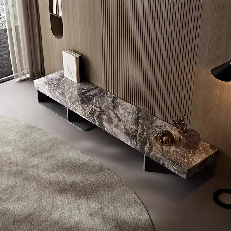 Italian minimalist rock panel TV cabinet light luxury modern simple living room home advanced sense straight row floor cabinet 2