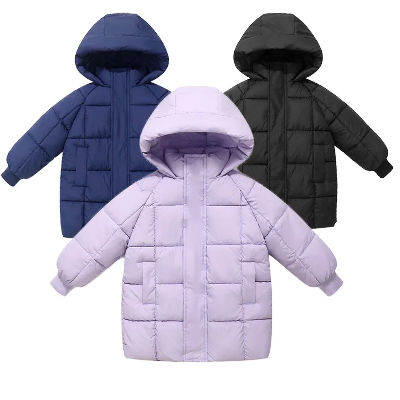 

Thick Children Down Jackets Boys Winter Warm Coats Kids Casual Hooded Outerwear New Girls Fashion Solid Color Clothing 3-8Y