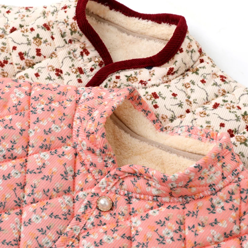 1 قطعة جديد الخريف الشتاء الإناث الأزهار طباعة القطن معطف المرأة الصوف سترة دافئة طويلة الأكمام واحدة الصدر يندبروف ملابس خارجية #2