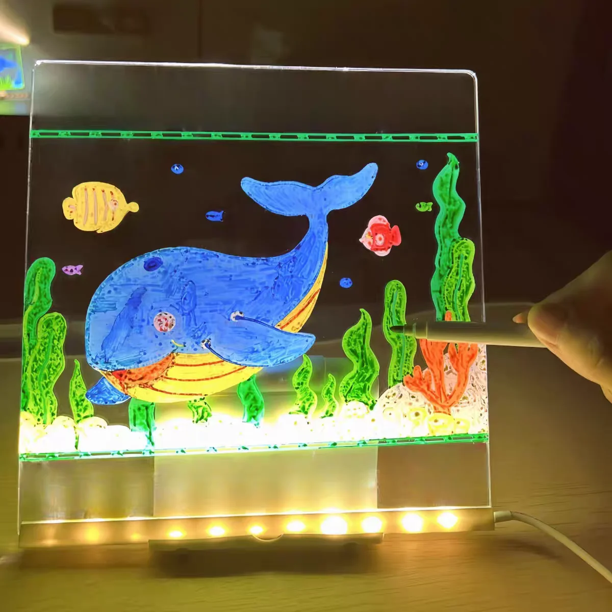 Rewritable DIY Children's Glowing Drawing Board Message Lamp With 7 Colorful Pens Light Up Acrylic Message Board