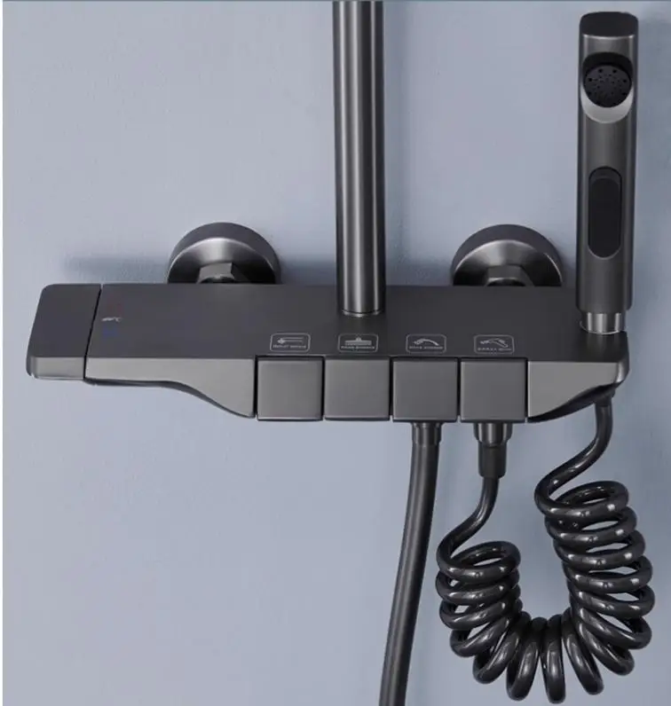 مجموعة رأس دش مفتاح البيانو البارد والساخن من النحاس الرمادي، رأس دش أبيض للحمام والحمام