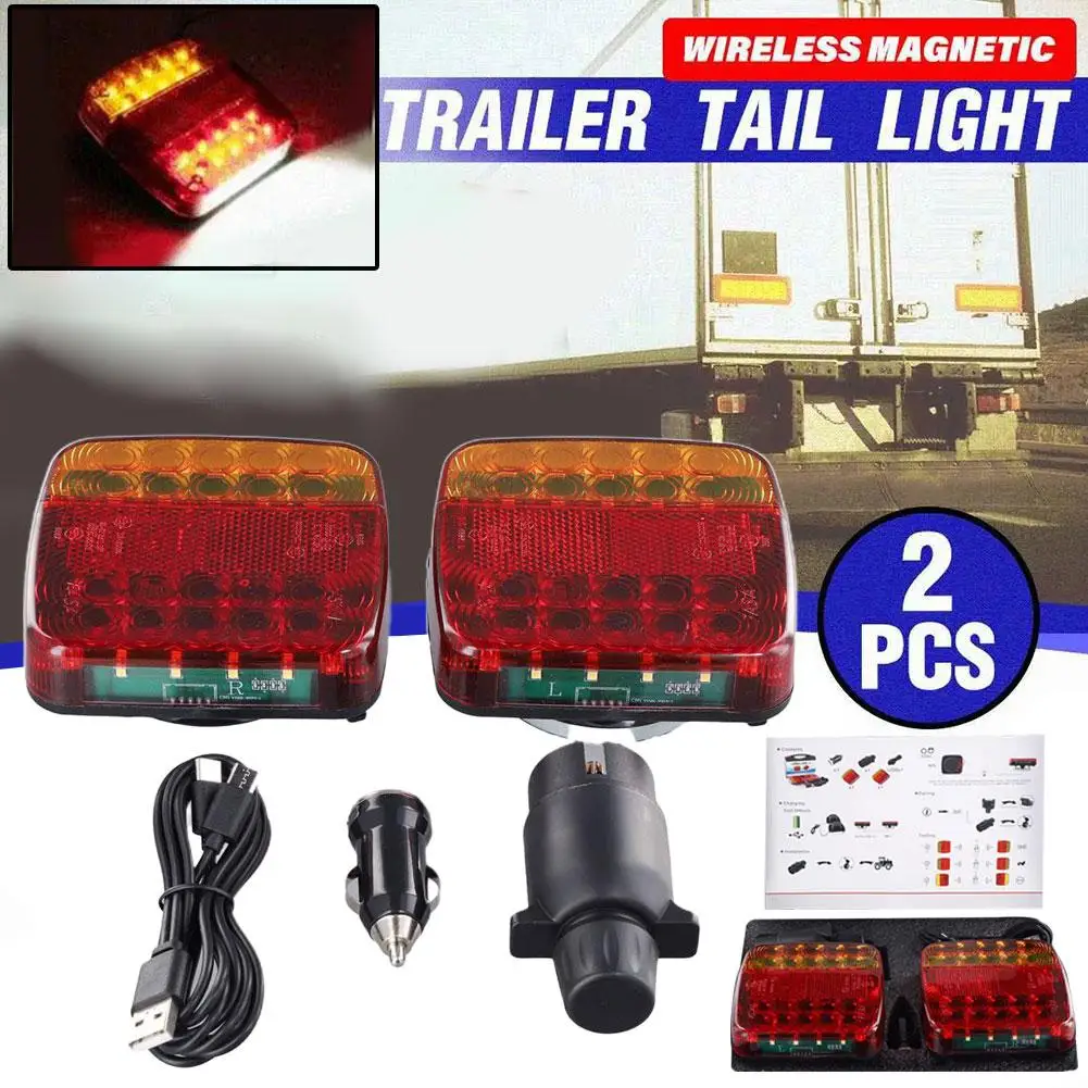 Sem fio magnético LED caminhão cauda luz, Trailer luz traseira, sinal aviso lâmpada de freio para reboque campista, camião, RV, barco, 2pcs