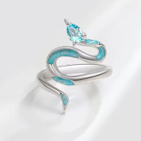 925 Sterling Silver Drip Glue Cyan Snake ​Rings For Women Girls Wedding Stackable Ring Luxury Jewelry