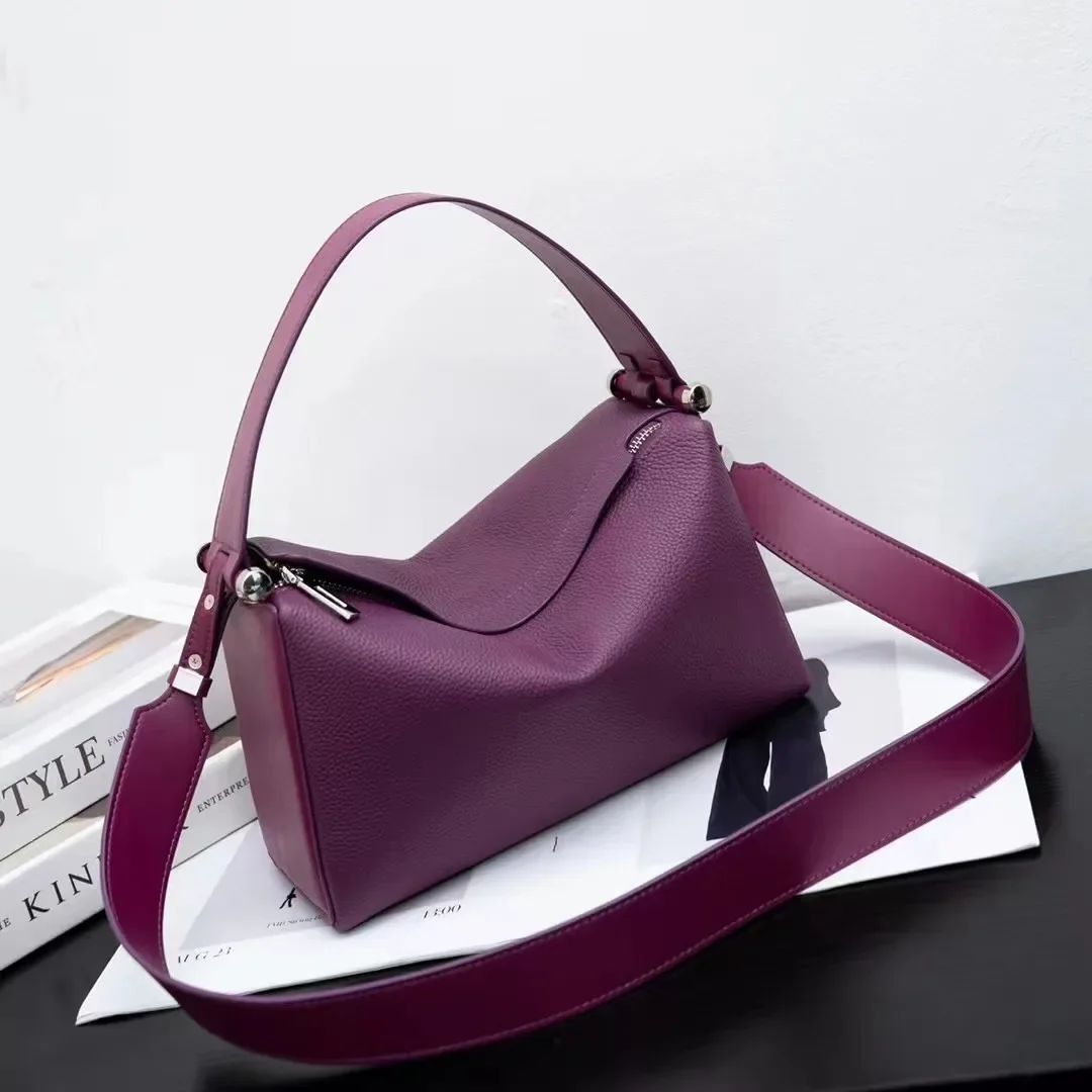 Head Layer Cowhide Armpit Bag Female 2025 New Fashion Genuine Leather Women Shoulder Crossbody Boston Pillow Bag image 3