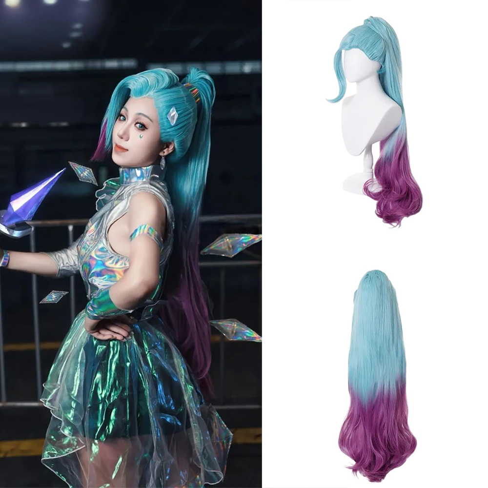 عالية الجودة أنيمي لعبة Lol Starlight المغني سيرافين تأثيري الشعر الاصطناعية Kda الشكل النهائي هالوين كرنفال شعر مستعار للحفلات اليومية #1