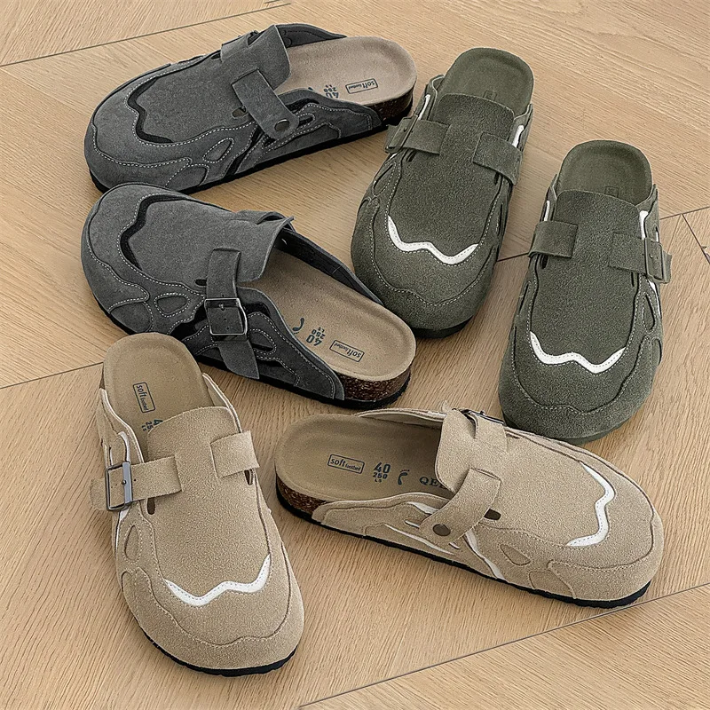 Baotou cool slippers 2026 women's fashion outer leather splicing Boken shoes men's sole foot slip slippers