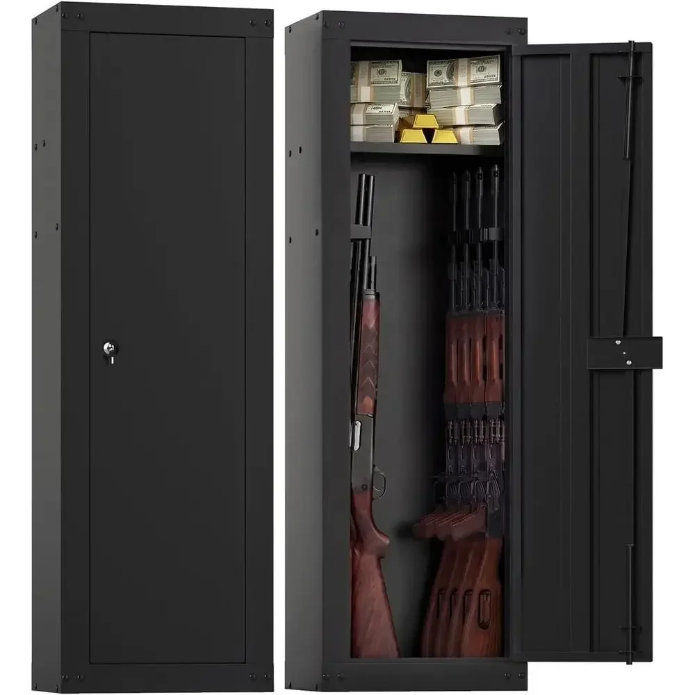 Large Capacity Gun Cabinet with Storage Shelves, Racks, Lock and Keys for Rifles and Pistols, 17x11x53