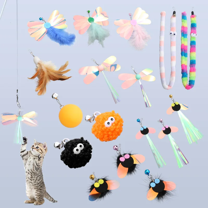 1pc Zufällig Pet Produkte Plüsch Haustier Katze Teaser Stick Feder Ersatz Kopf Pailletten Kleine Fliegende Bug Interaktive Katze Spielzeug