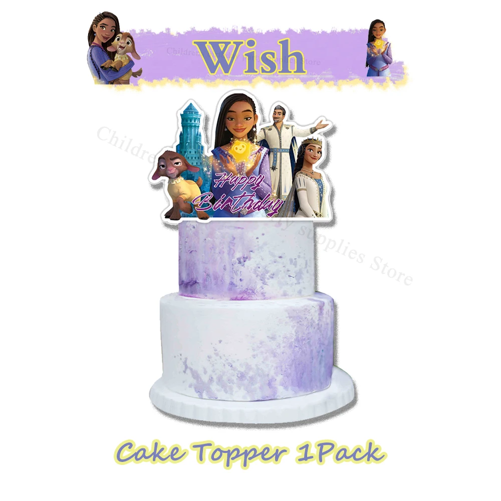 Purple Disney Wish Asha Goat Theme Purple Cake Decor Baby Shower Kids Girls Birthday Cake Topper Insert DIY Gift Party Supplies