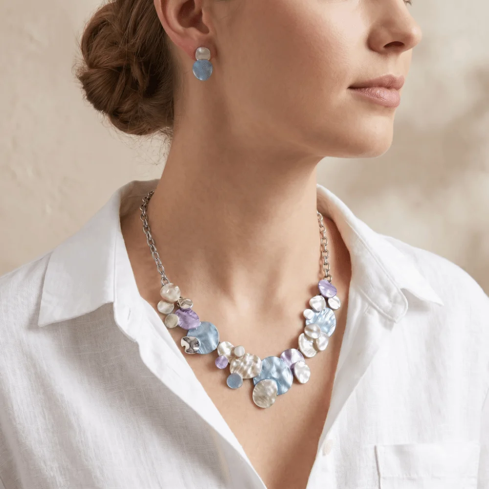 3 pcs/set Zinc Alloy Geometric Round Jewelry Set Lightweight Colorful Enamel Necklace Earrings Set Irregular Multi Layer