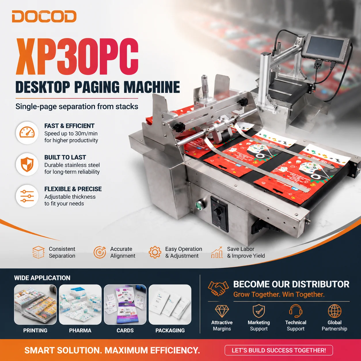 High-quality Desktop Paging Machine Docod XP30PC Automatic Friction Feeder Paging Conveyor Machine for Plastic Bag