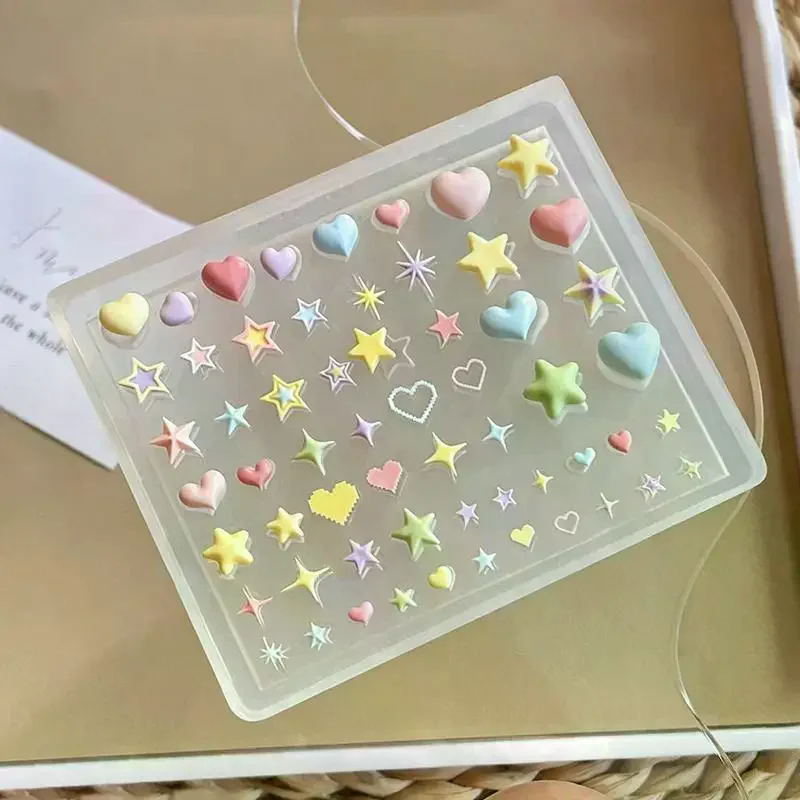 1Pcs Creativity 3D Heart Star Pentagram Silicone Nail Mold DIY Nail Art Decoration Transparent Manicure Template For Nail Charm