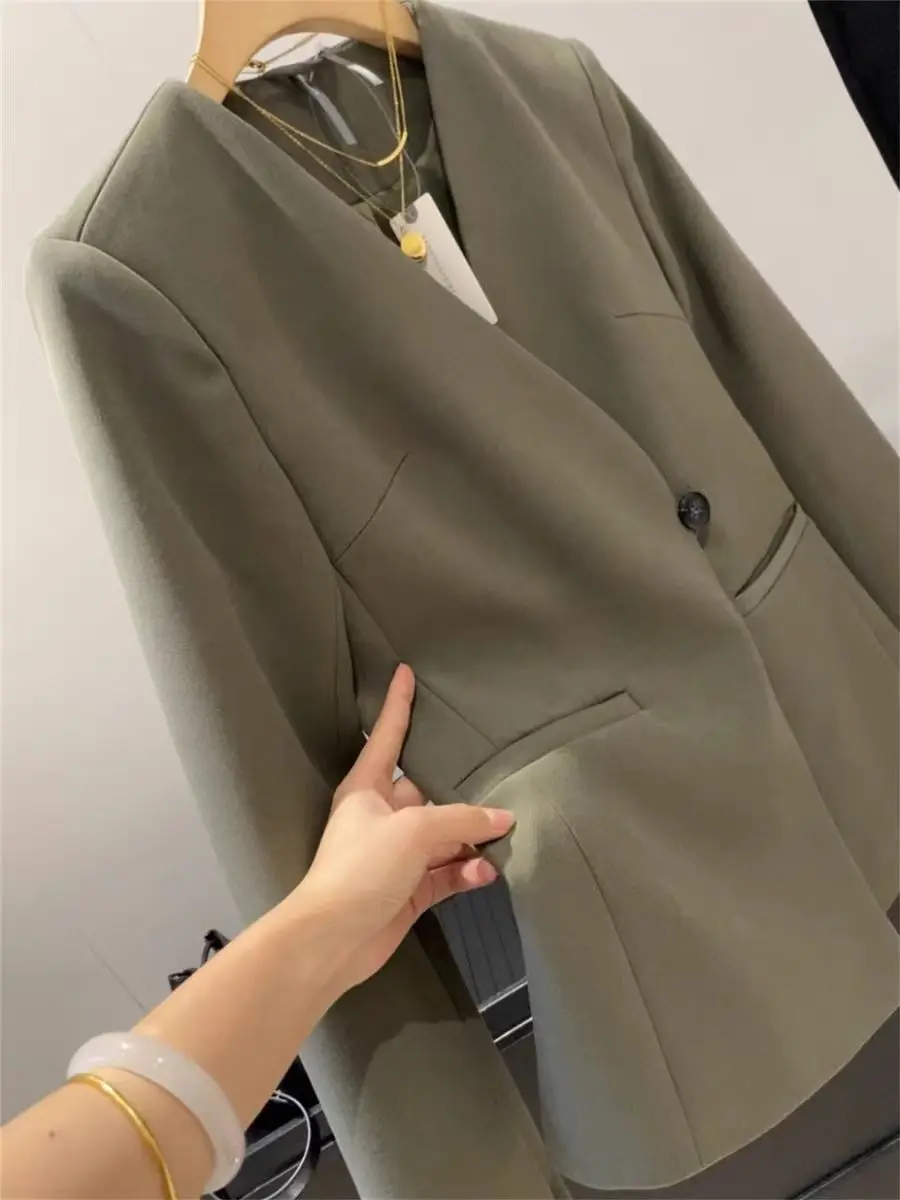 

Ele One-Button Design V-Ne Commuter Faion Women's Suit Jaet Casual Sle Long Sve ort Length Breathable