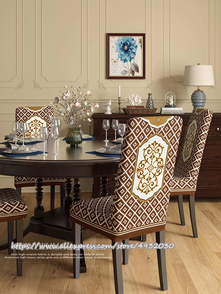 Luxury high-end straight back chair cover Household chair cover Thickened universal European style dining chair cover