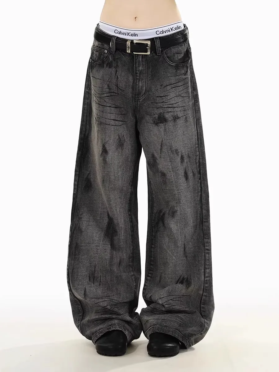 الرجعية الأمريكية Waed المتعثرة الجينز الرجال الشارع الشهير فضفاض مستقيم الساق بناطيل كاجوال عادية Faion واسعة الساق الطابق طول #2