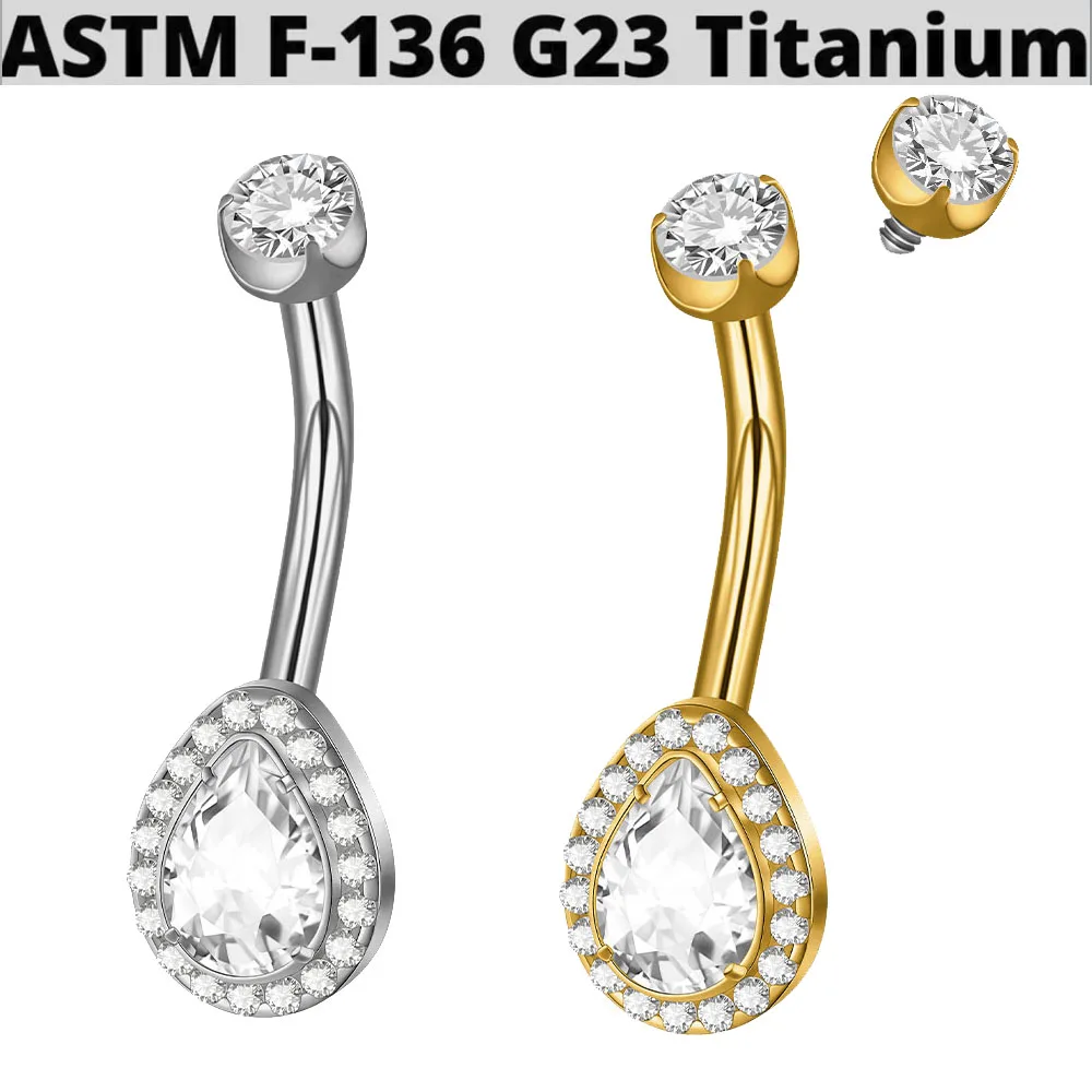 1PC G23 Titanium Claw Zircon Belly Button Clear Round Cz Navel Piercing Internal Thread Curved Barbell Body Piercing Jewelry 14G
