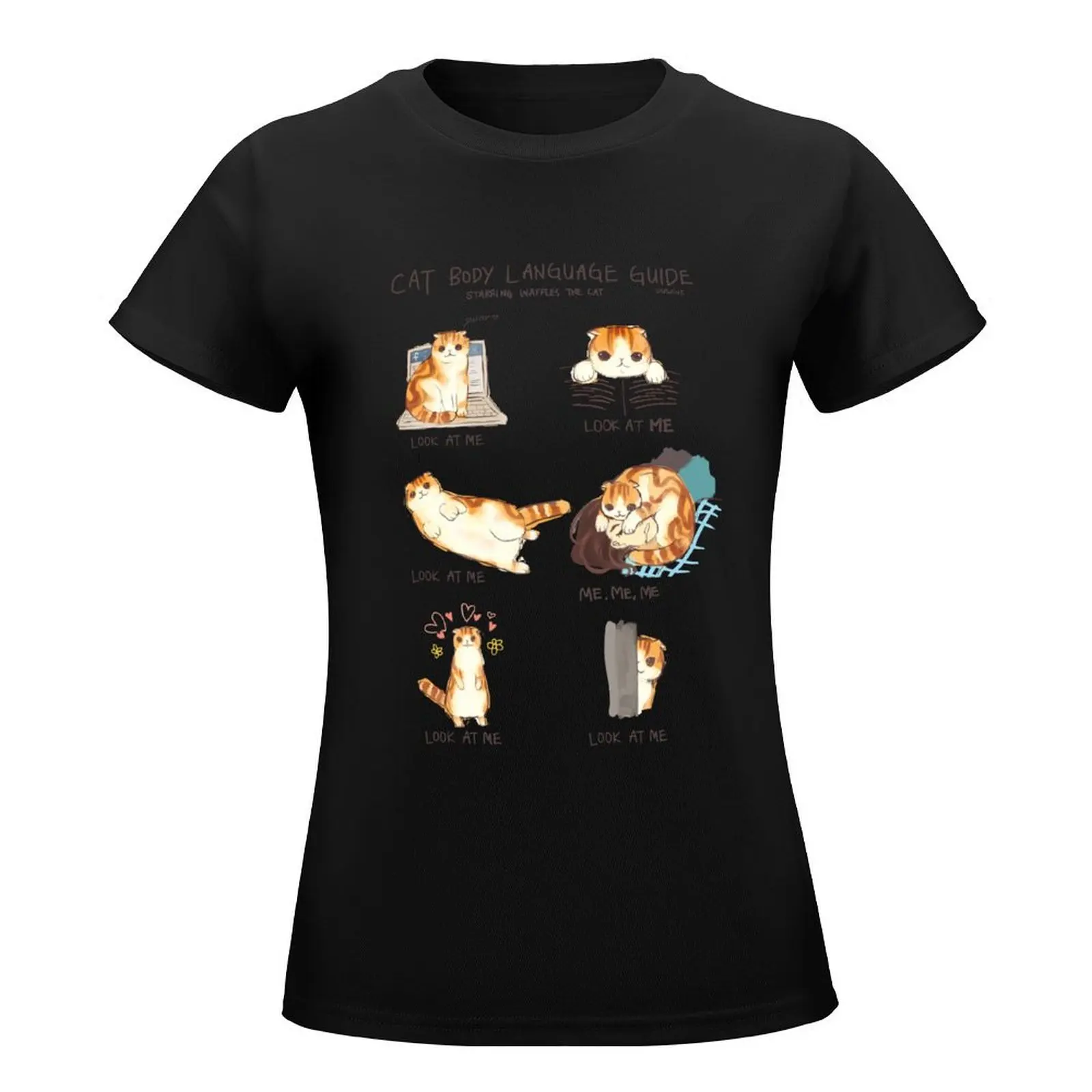 Cat Body Language Guide T-Shirt anime tops t-shirt dress for Women sexy