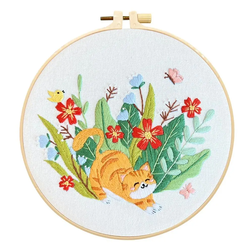 Cat Pattern DIY Embroidery Kits Embroidery Hoop Needle Thread Embroidery Stitch Practice Kit DIY Crafts Ornament