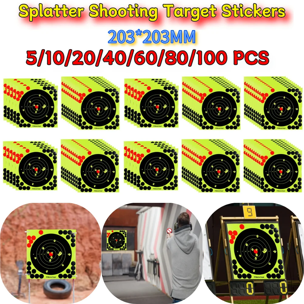 5-100PCS 203*203MM Splatter Target High Visibility Adhesive Shooting Target Stickers Reactive Hunting Shooting Training Paper