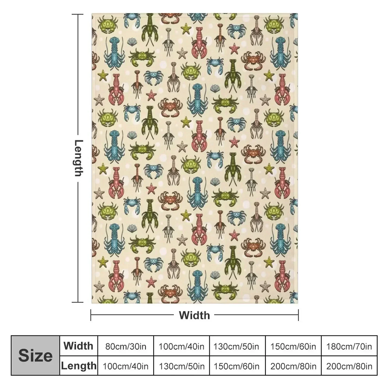 Crabs, Lobsters and Shrimps on Beige Pattern Throw Blanket blankets ands Blankets For Sofas Decoratives Sofa Blankets