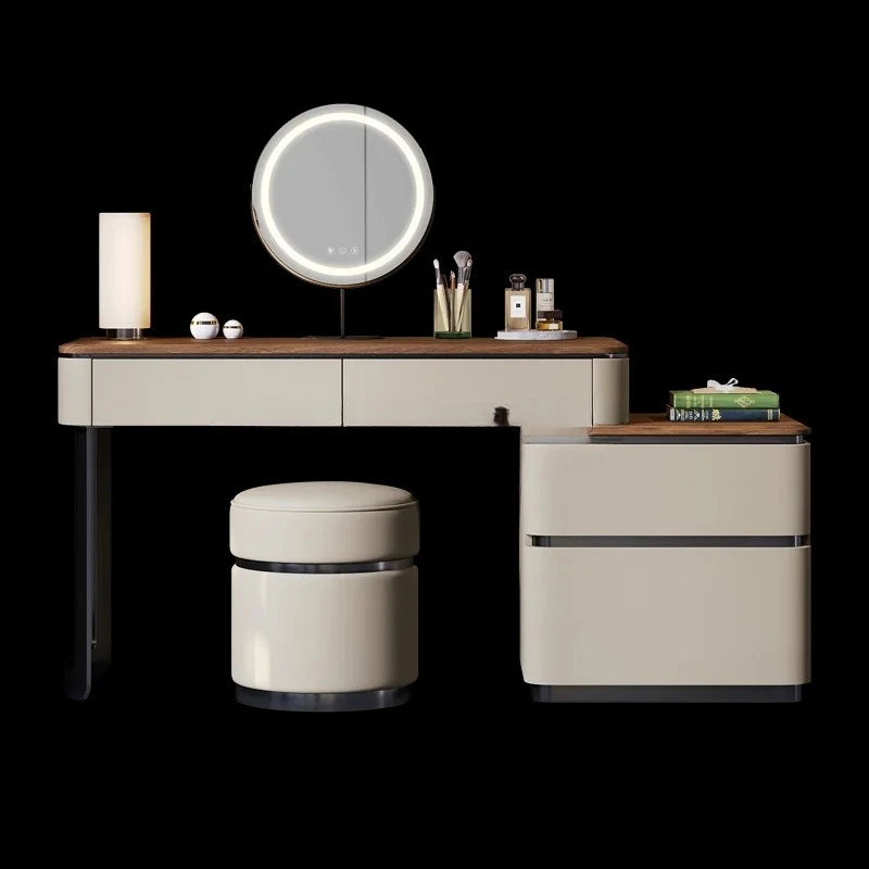 

Легкий роскошный столик для макияжа Индивидуальная дизайнерская вилла, большой плоский уровень, высококачественная прикроватная тумбочка из черного ореха, встроенный комод