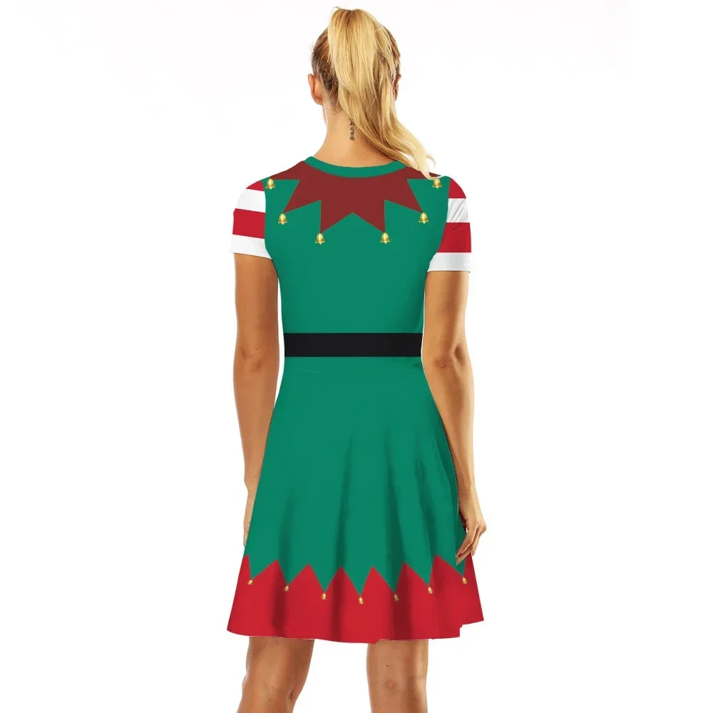 Christmas Dress for Women Green Xmas Tree Printed Women Dress Party Santa Cosplay Costume Disguise Adult Clothing Dress Up