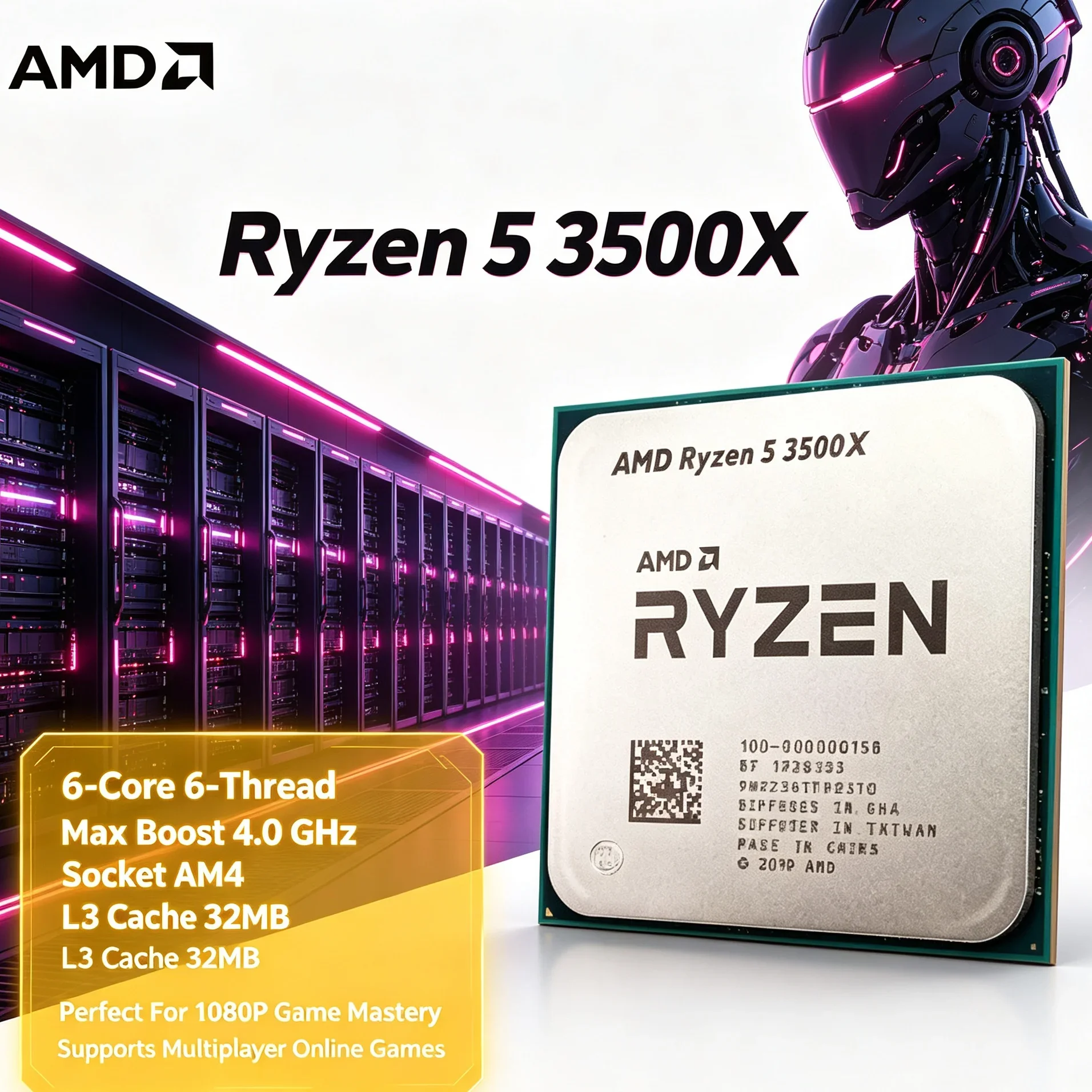 Processador Desktop Ryzen 5 3500X de 6 Núcleos, 3.6GHz, 32MB de Cache L3, Soquete AM4, Processador de CPU para Jogos 7nm para Montagem de PC Gamer 1080P