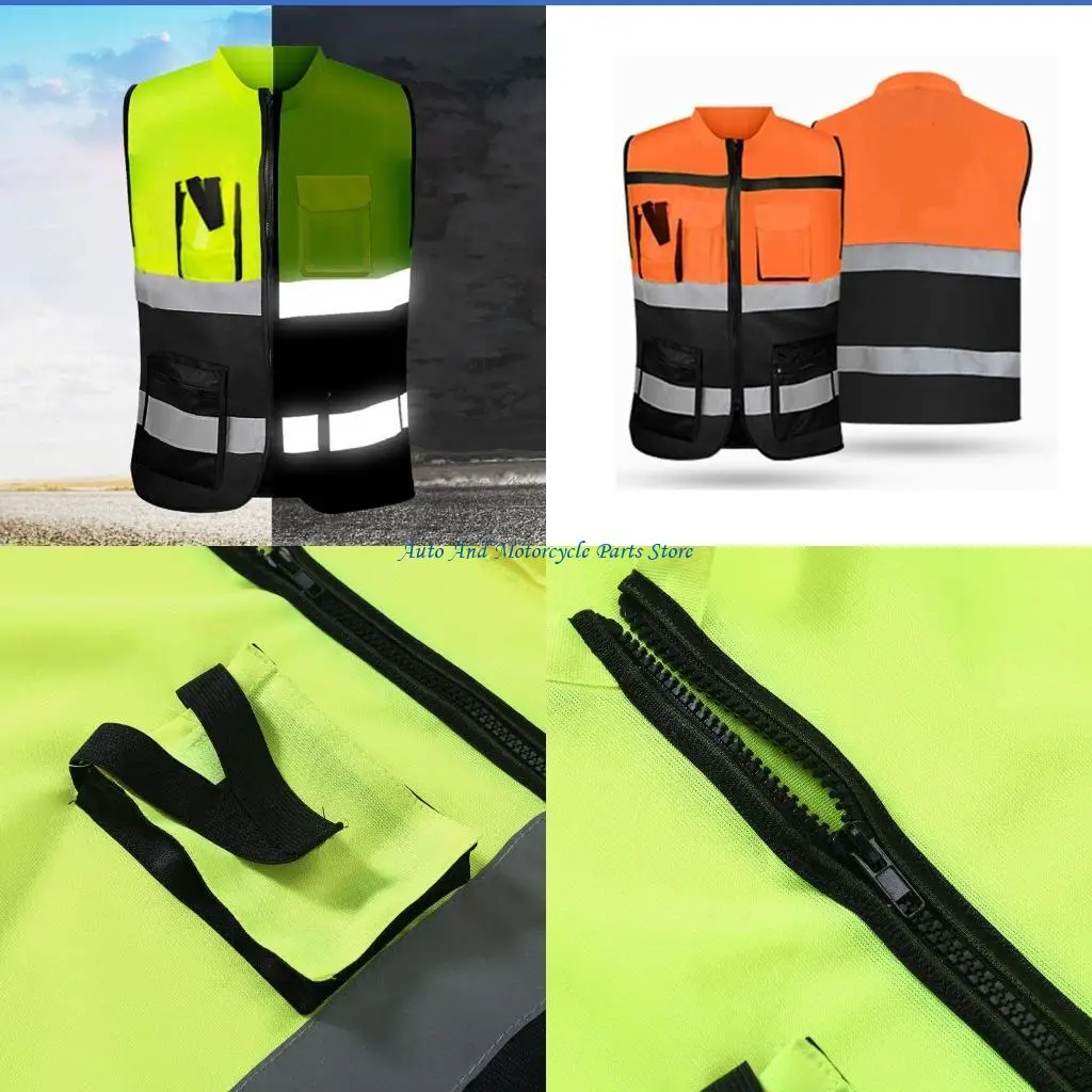 

P9FD High Visibility Reflective Safety Vest Safety Clothing Reflective Vest for Cycling Runner Volunteer Guard Construction