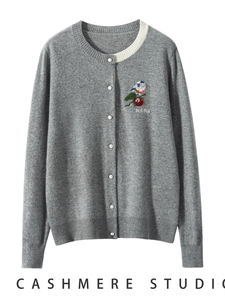 

MEETCC Новый женский свитер из 100% кашемира в консервативном стиле, кардиган с круглым вырезом, вязаное пальто Lark, осенне-зимний трикотаж на пуговицах, топы