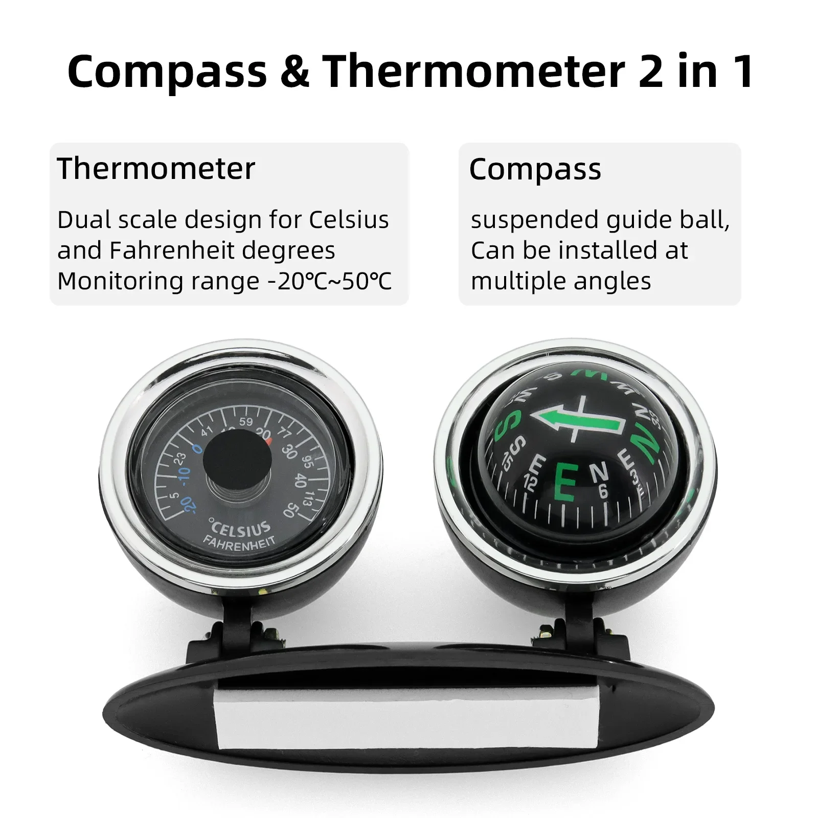 2 في 1 سيارة البوصلة ميزان الحرارة دليل الكرة مؤشر البوصلة أداة الملاحة للمركبة سيارة السيارات متعددة الوظائف البوصلة المحمولة