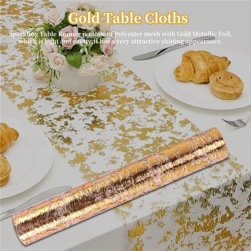 Table Runner, Sparkling Polyester Tulle Ribbon Roll With Gold Foil,Birthday Party Wedding Christmas Decor
